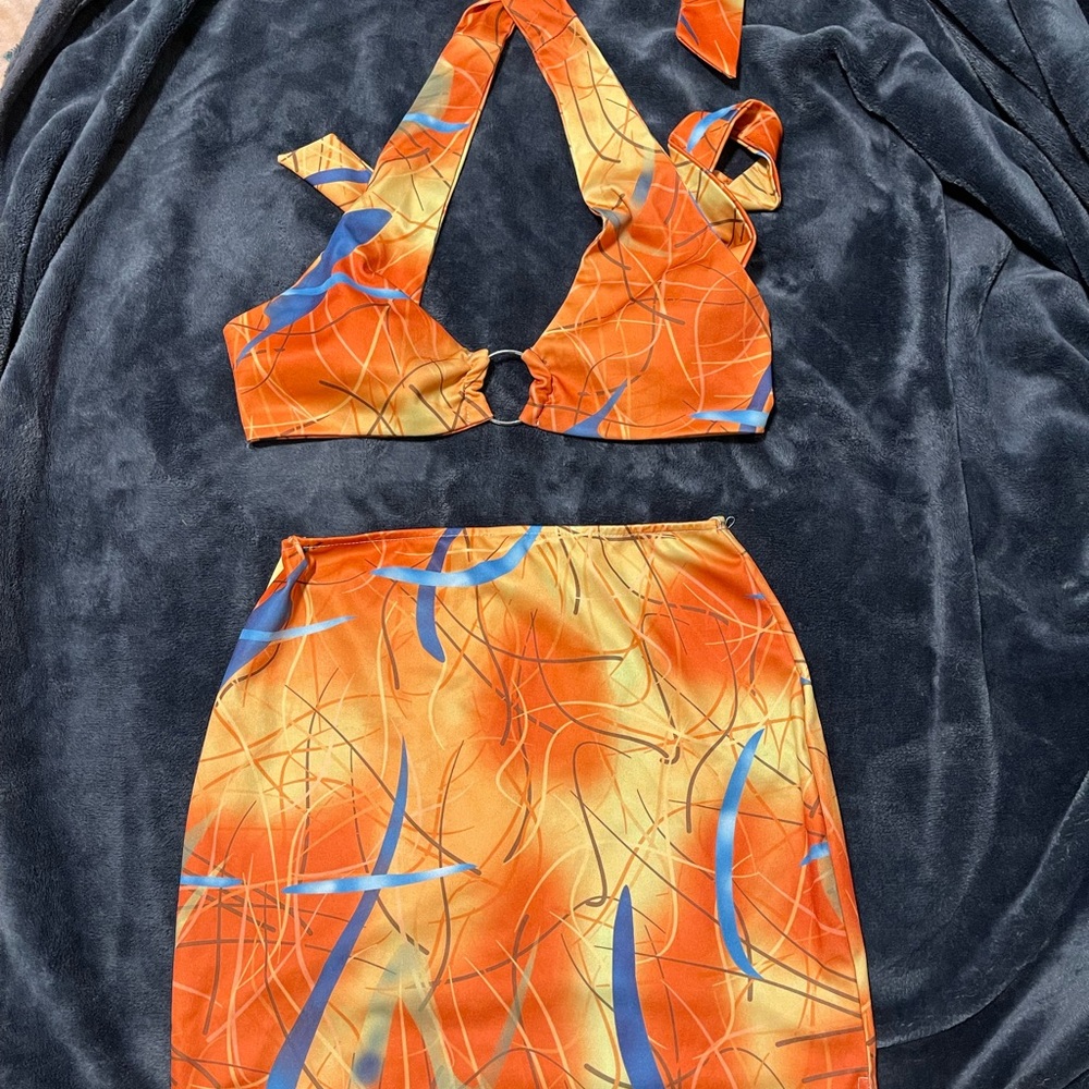 Orange and Blue Abstract Two-Piece Set